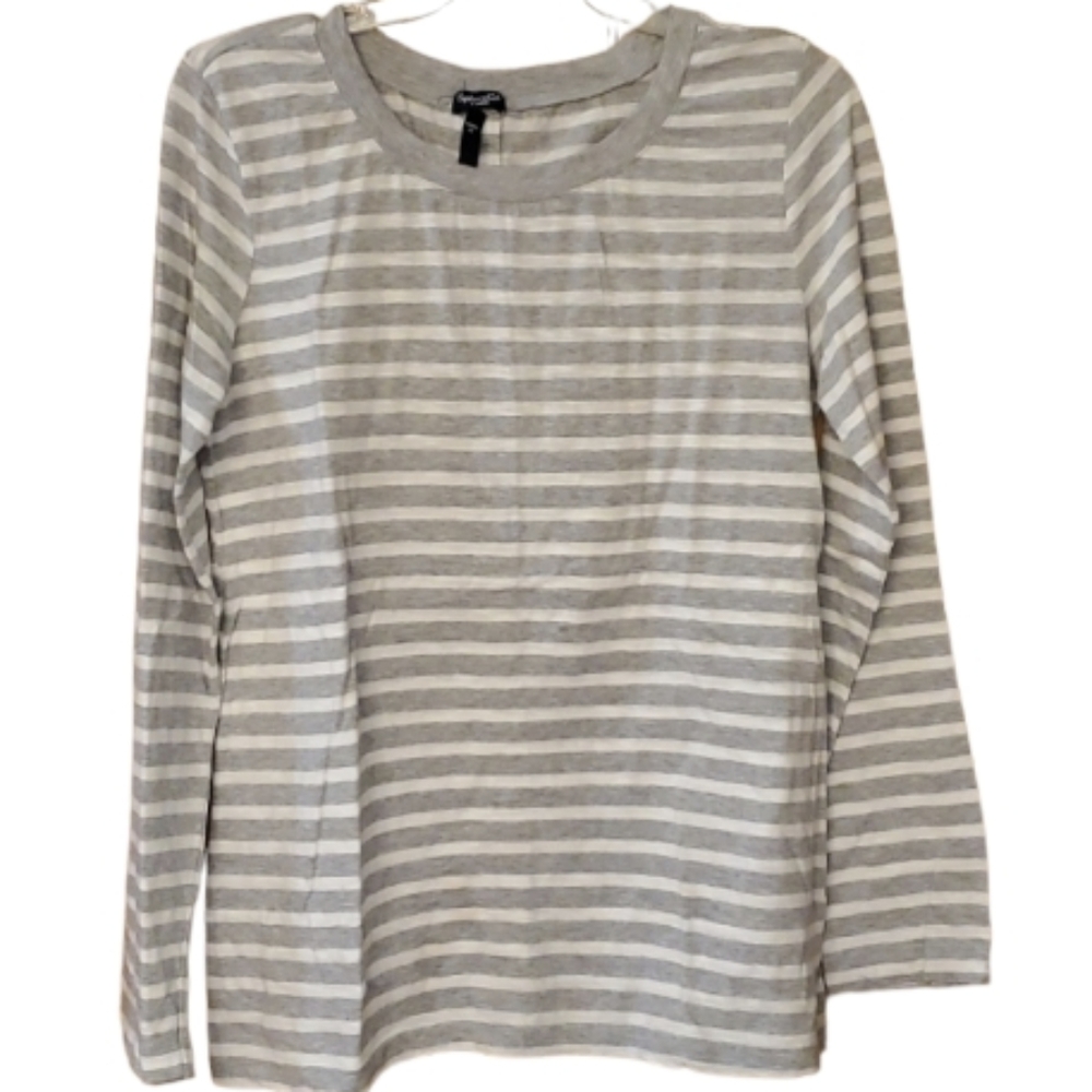 Splendid Womans Button Back Long Sleeve Striped Grey Shirt Size XL‎